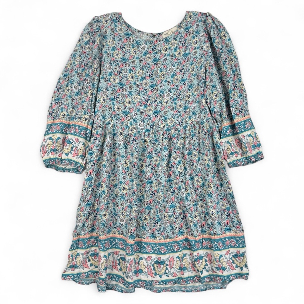 Bebop Womens 3/4 Sleeve Floral Dress Short, Blue - Size Medium